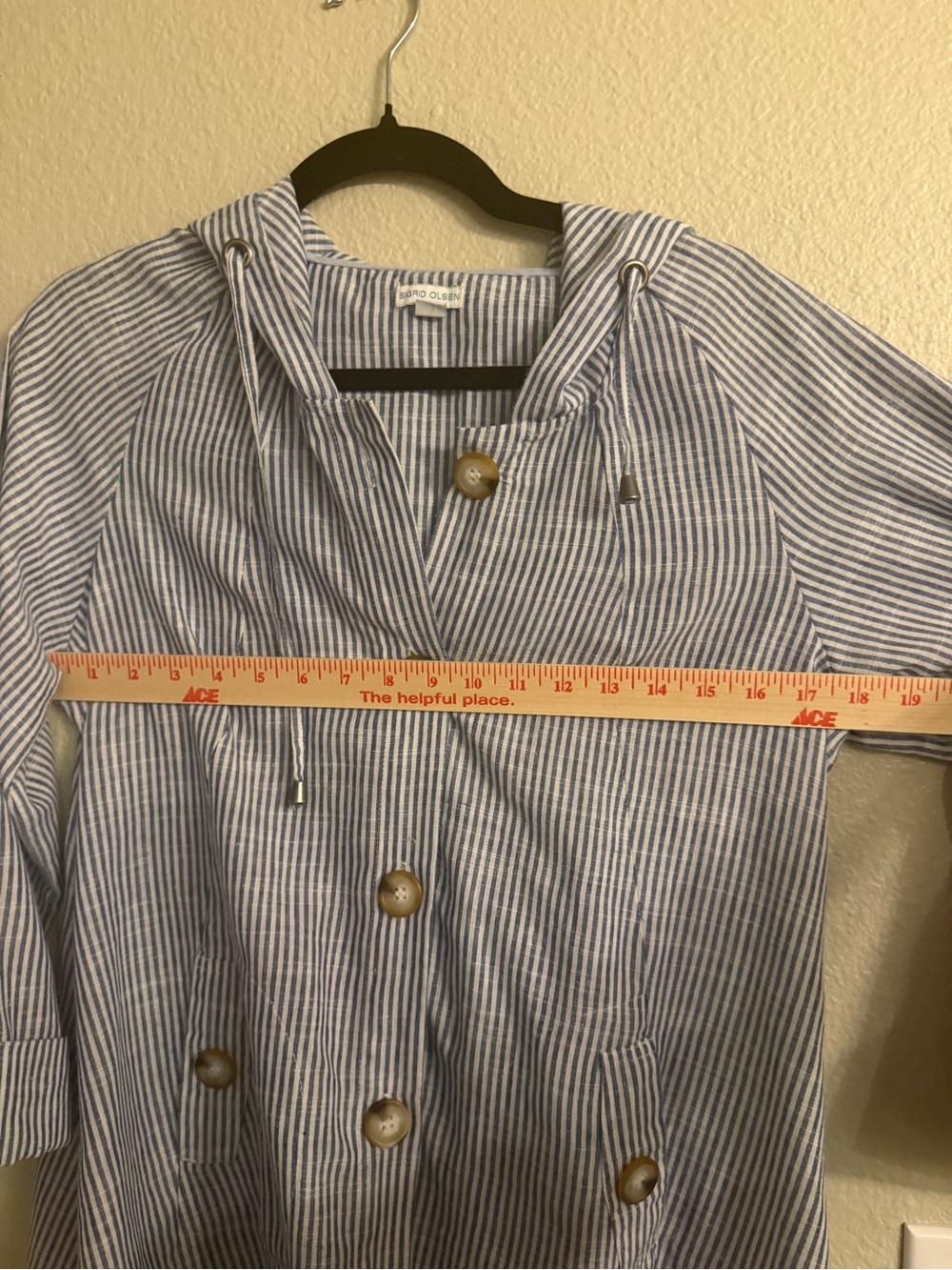 Sigrid Olsen Blue and White Striped Hooded Seersucker Jacket Size M Cotton-Linen - Picture 7 of 9